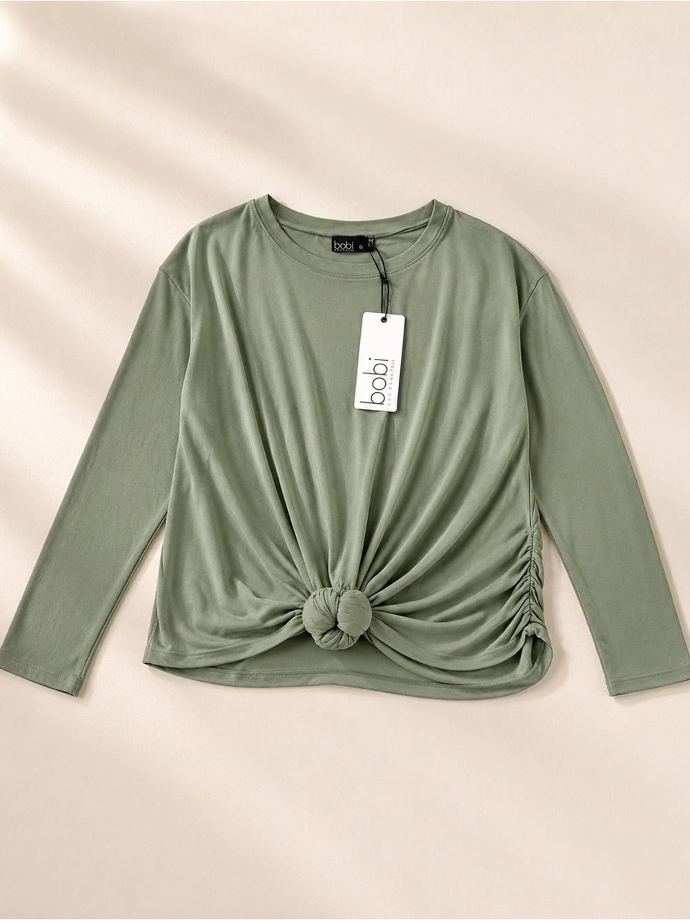 bobi Olive Sage Knot-Detail Long Sleeve Top